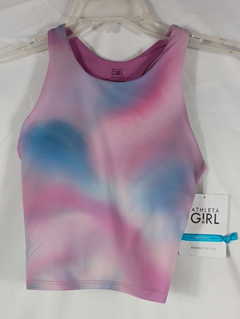NWT Athleta Girl Pink Tie Dye Ombre Long Distance Sports Bra Size XL/14 Workout
